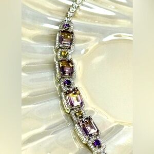 BAM2  9.5CTNatural Bolivian OMBRÉ AMETRINE Bracelet Rhodium plated Silver S925